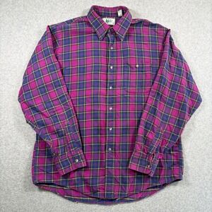 Vintage REI Flannel Shirt Mens Large Purple Plaid Cotton Long Sleeve Button Up